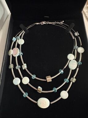 Multi-Strand Silver Necklace with Pale Aqua Beads